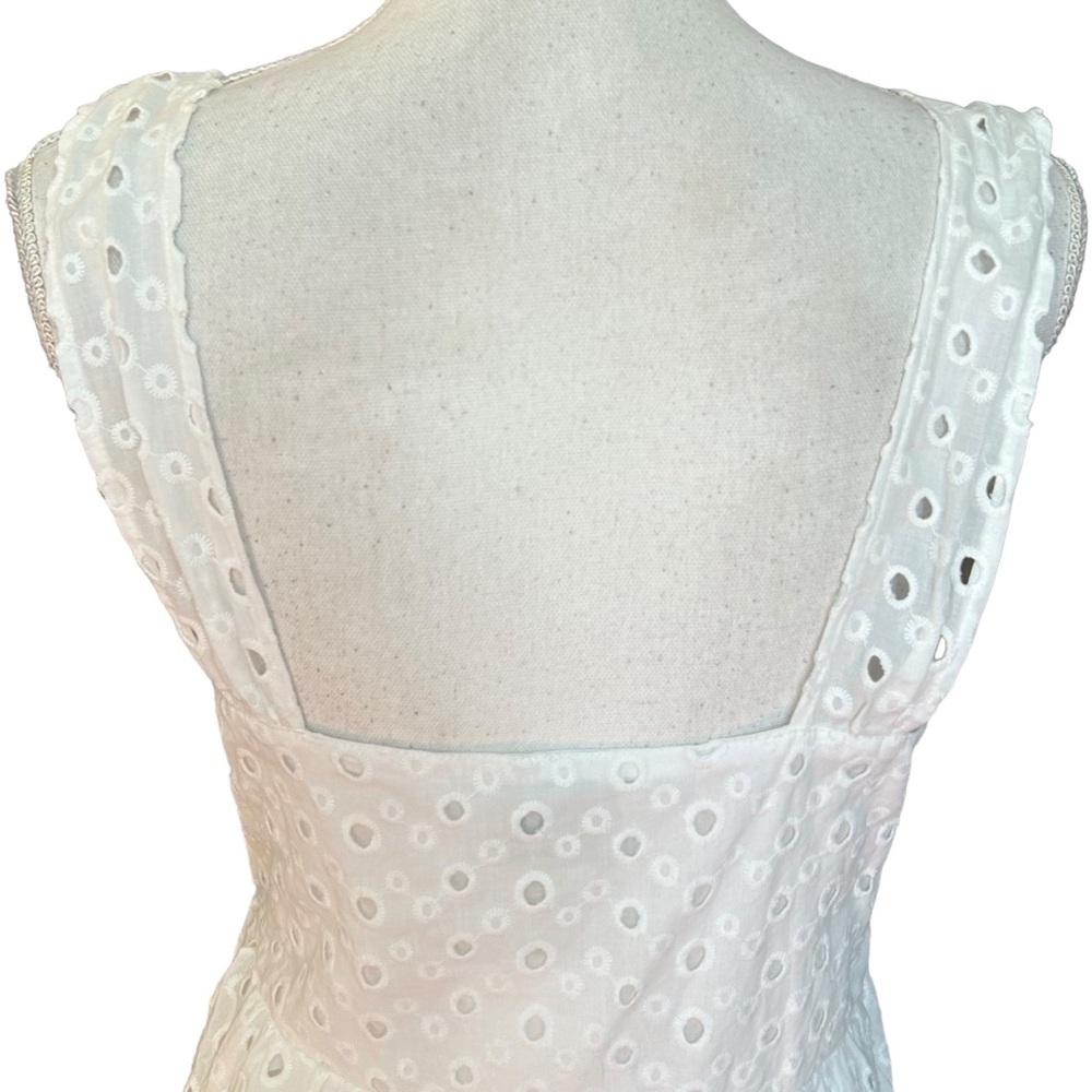 ASOS EYELET TIERED SMOCK SLEEVELESS MINI DRESS Women SZ US 6 White Cottagecore - Picture 4 of 6